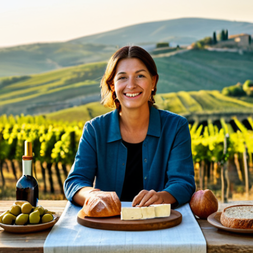Home 17 단순함의 철학과 지속 가능한 발전 - "Slow Living" in Tuscany**
"A sun-drenched scene in the Tuscan countryside, featuring a woman with ...